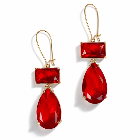 Anthropologie Jewelry - Red Crystal Dangle Drop Earrings